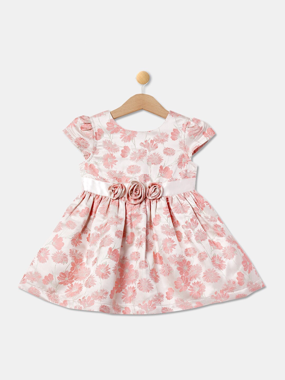 

R&B Floral Printed Round Neck Midi Cotton Dress, Pink