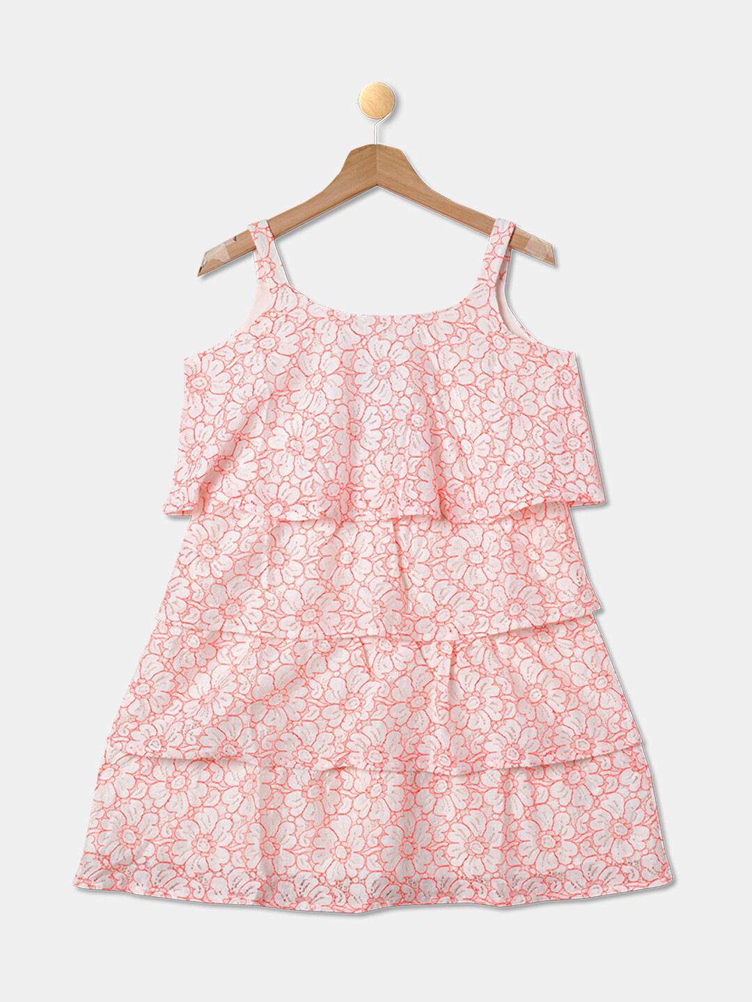 

R&B Girls Floral Layered A-Line Cotton Dress, Peach