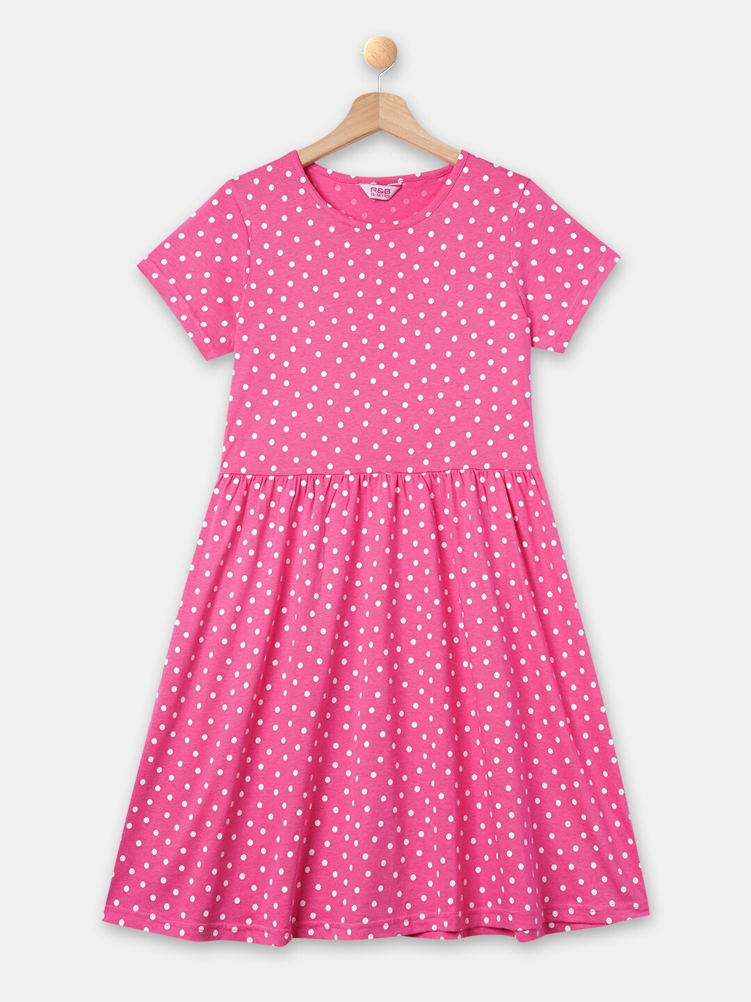 

R&B Girls Polka Dot Printed Cotton Dress, Pink