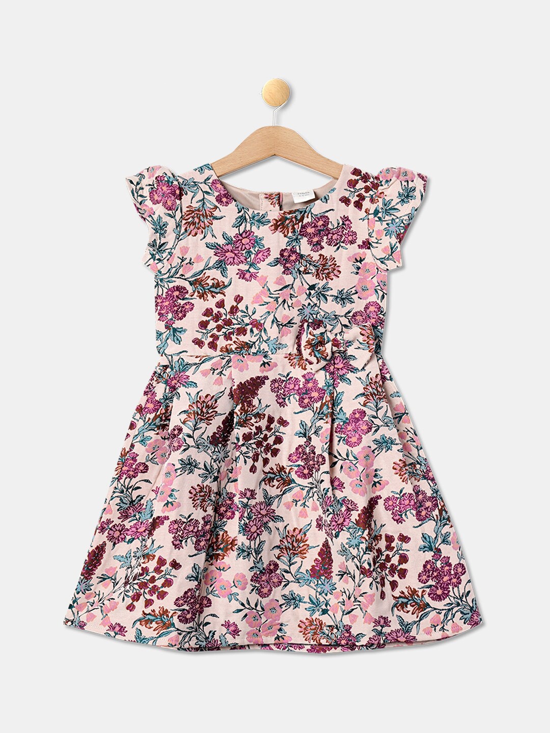 

R&B Girls Floral Cotton Dress, Peach