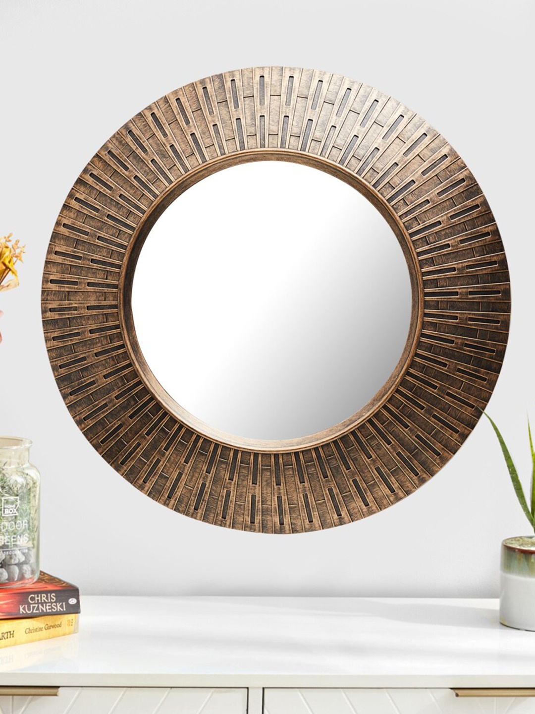 

Home Centre Corsica Reflection Brown Textured Round Shield Wall Mirror