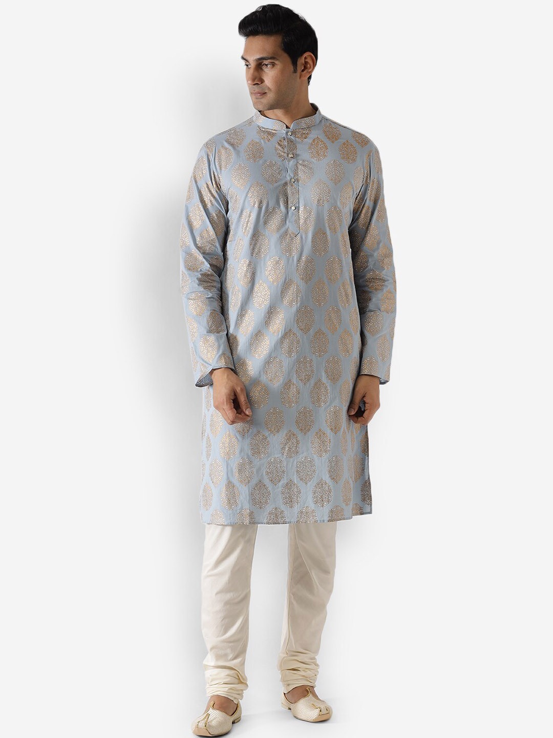 

KISAH Ethnic Motifs Printed Mandarin Collar Straight Regular Kurta, Grey
