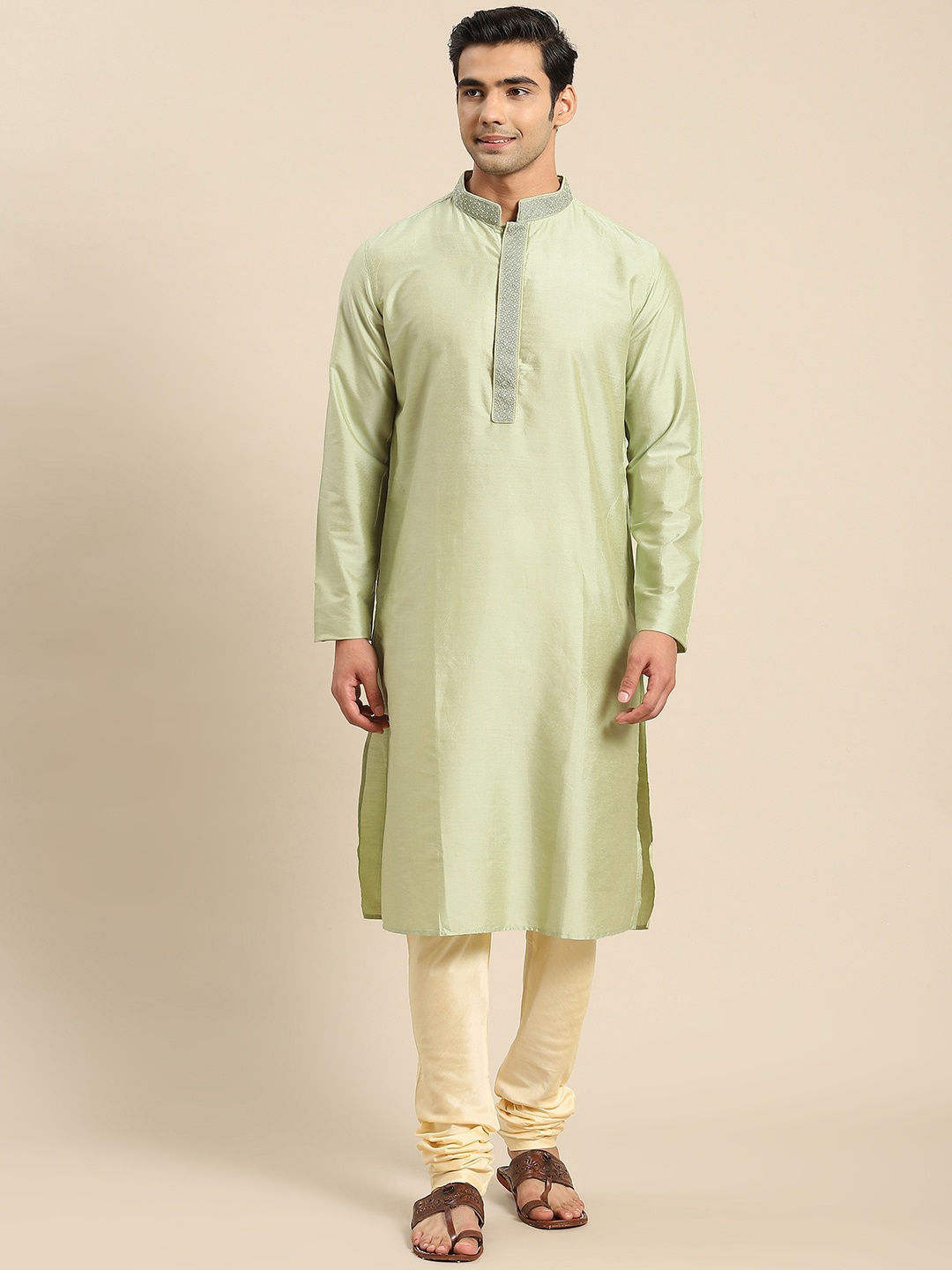 

KISAH Mandarin Collar Straight Regular Kurta, Green