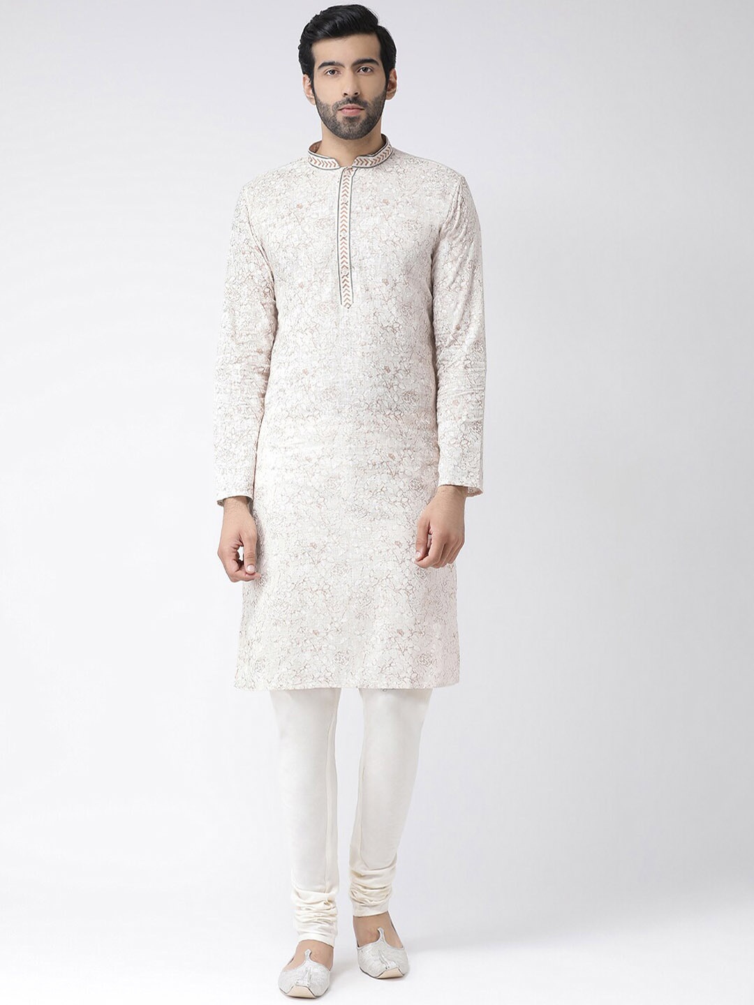 

KISAH Floral Printed Mandarin Collar Straight Regular Kurta, Cream