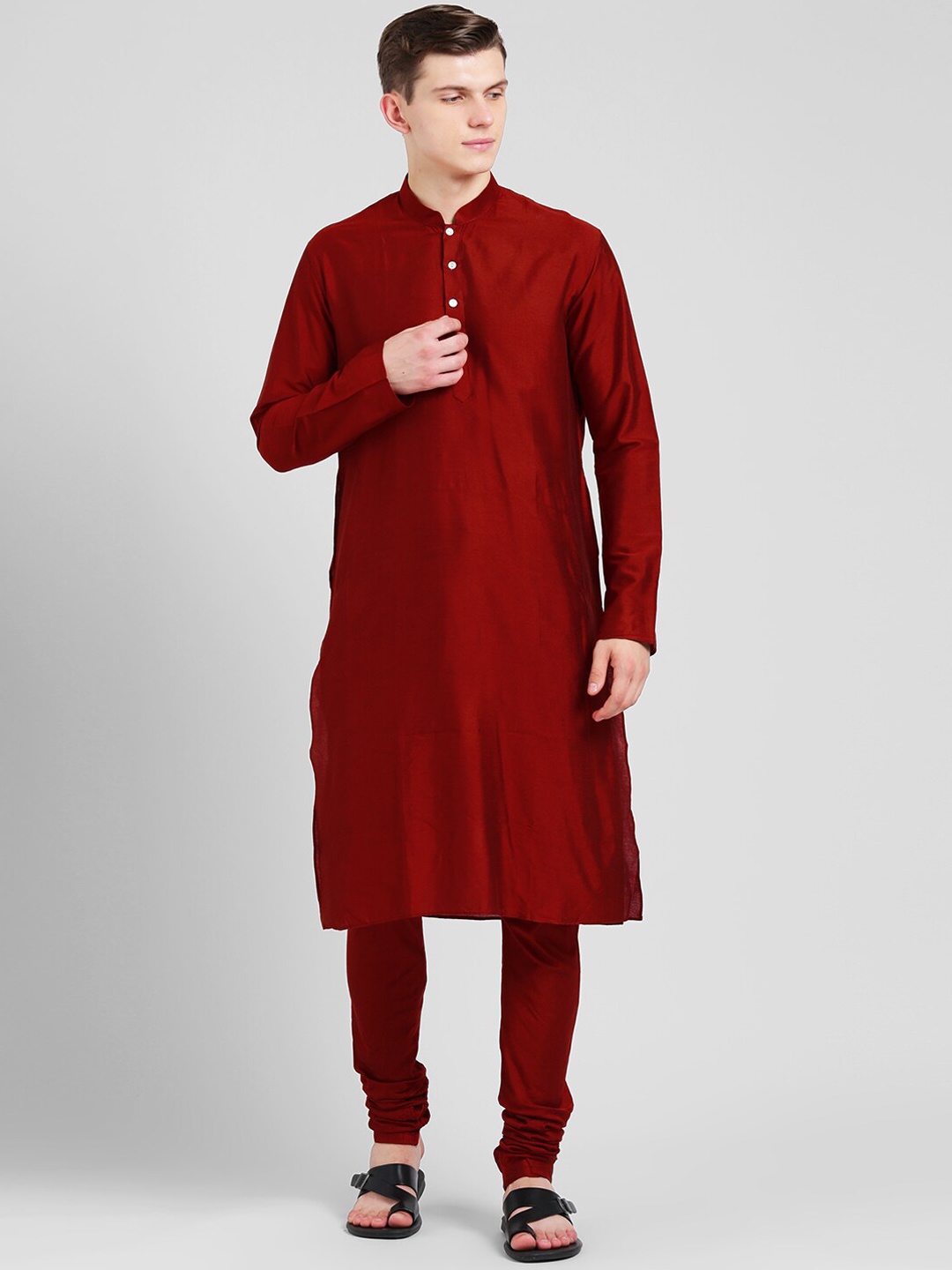 

KISAH Mandarin Collar Banarasi Cotton Silk Kurta, Red