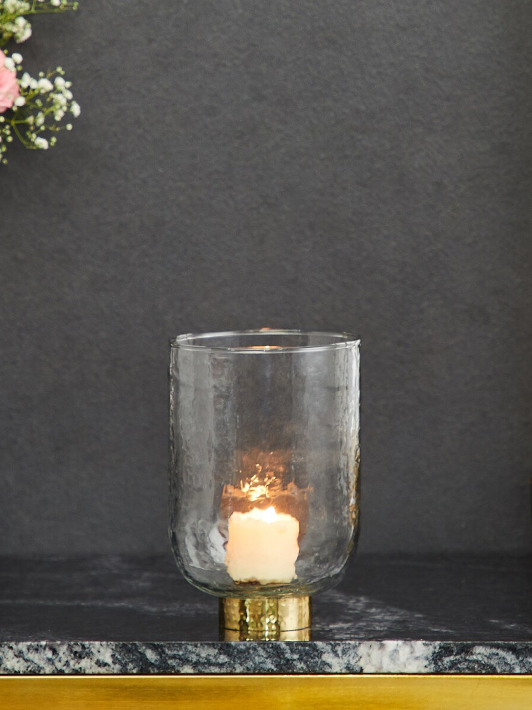 

Home Centre Hammered Glass Candle Holder, Transparent