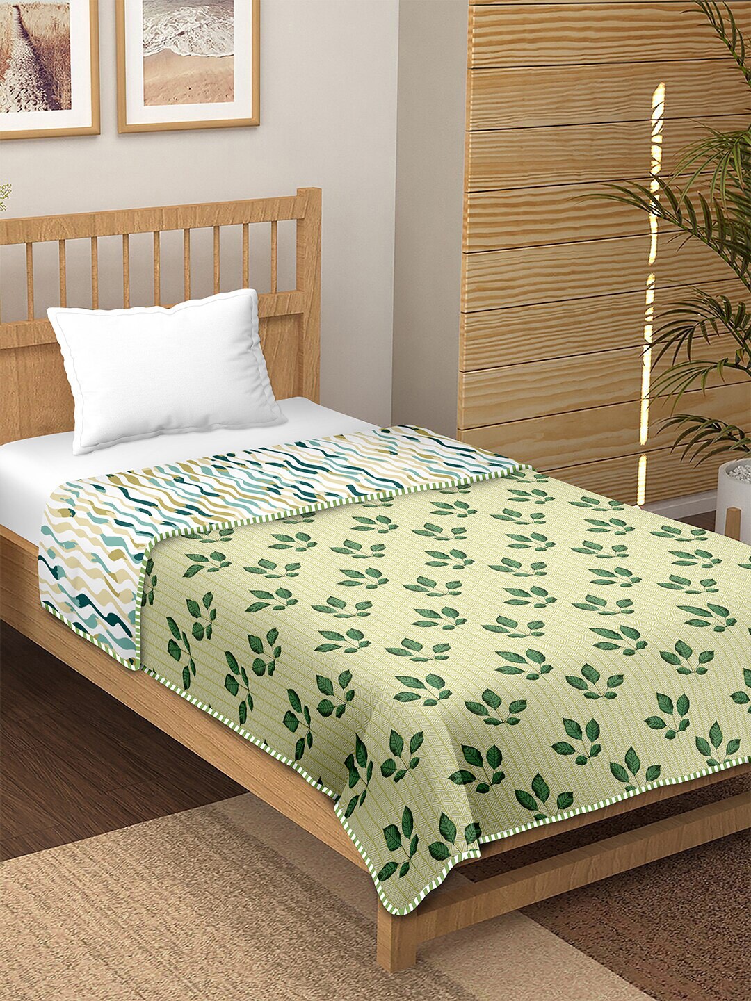 

BELLA CASA Green & Blue AC Room 150 GSM Soft & Reversible Cotton Single Bed Dohar