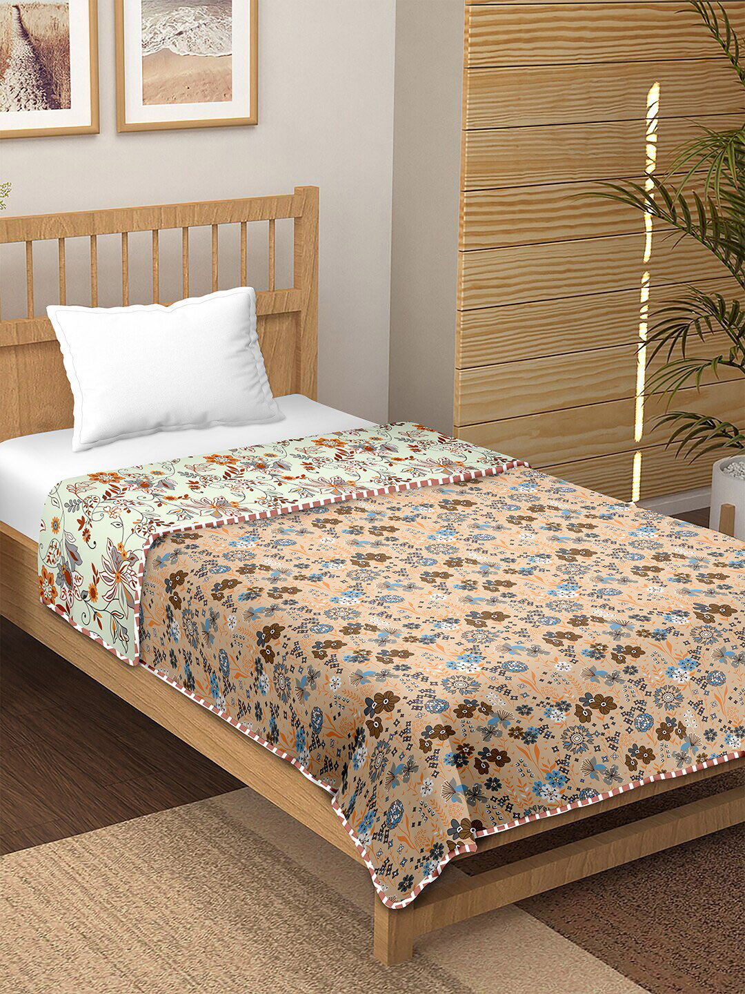 

BELLA CASA Pink & Brown AC Room 150 GSM Soft & Reversible Cotton Single Bed Dohar