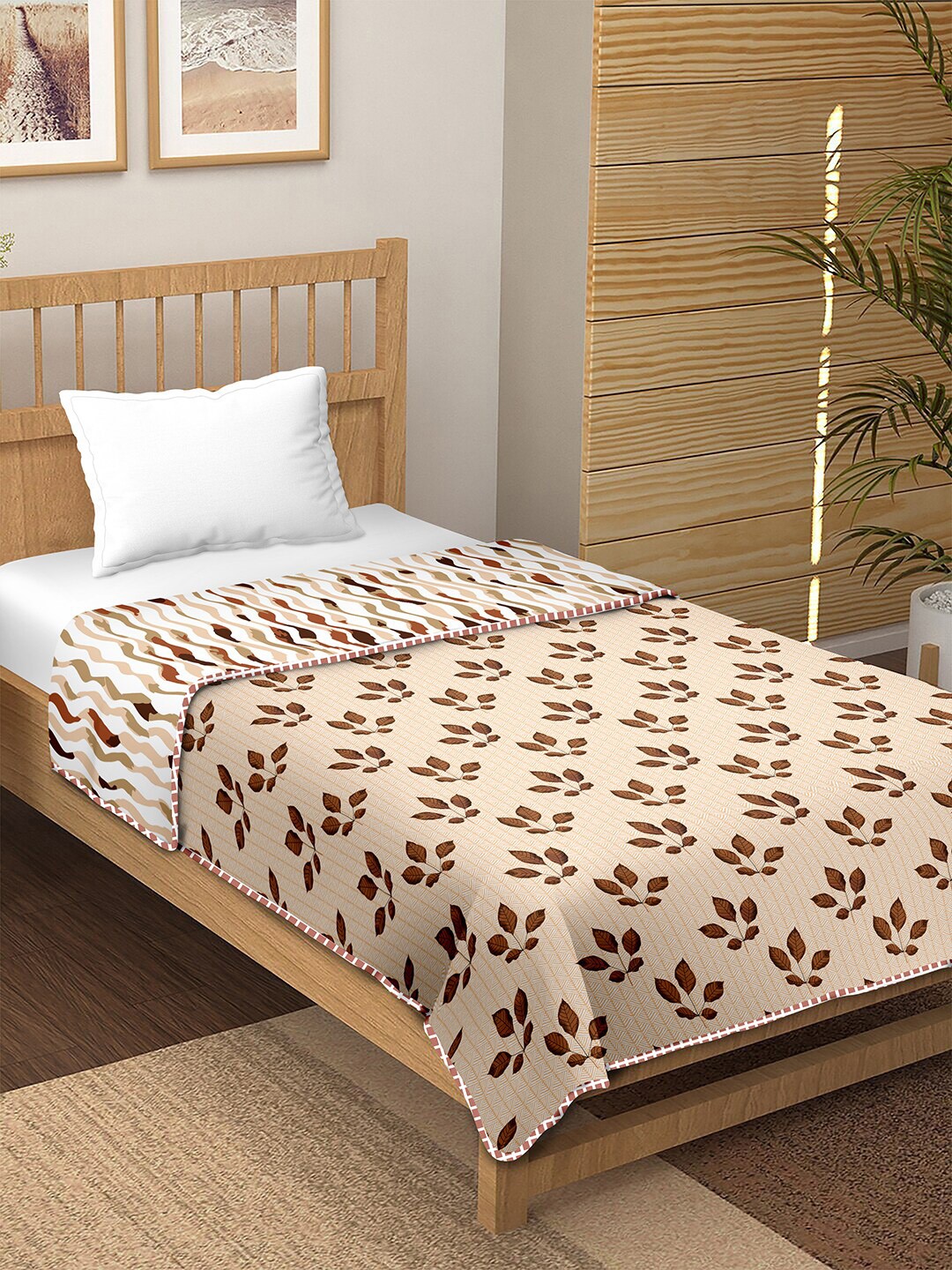 

BELLA CASA Beige & Brown AC Room 150 GSM Soft & Reversible Cotton Single Bed Dohar