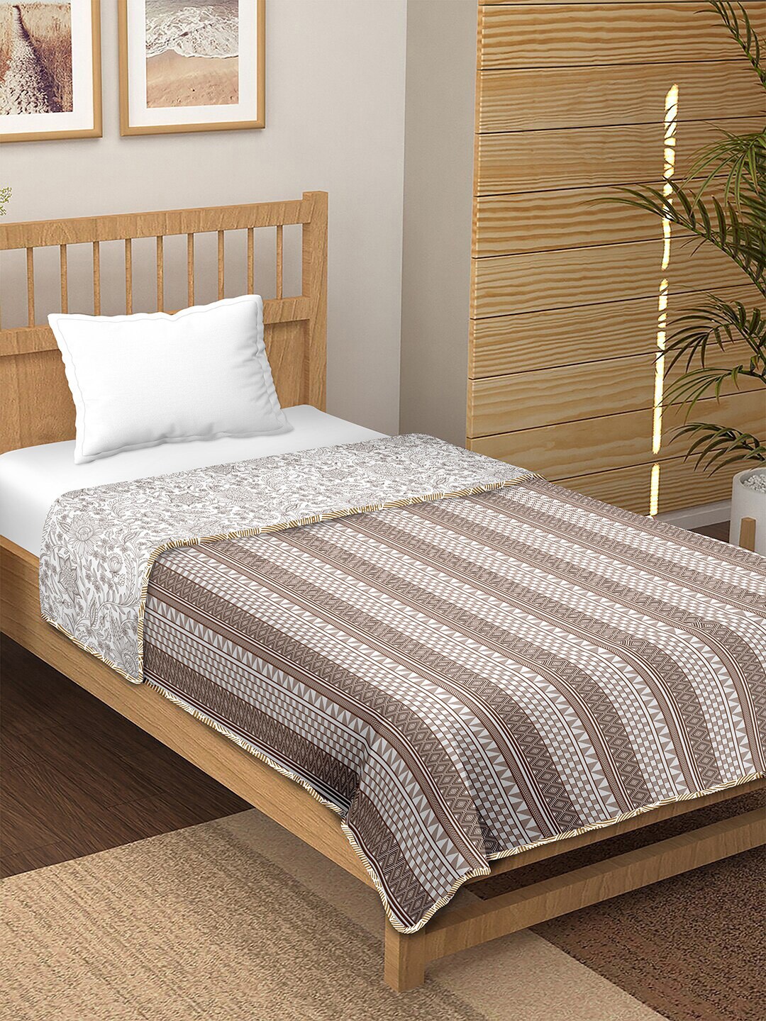 

BELLA CASA Brown Striped AC Room 150 GSM Soft & Reversible Cotton Single Bed Dohar