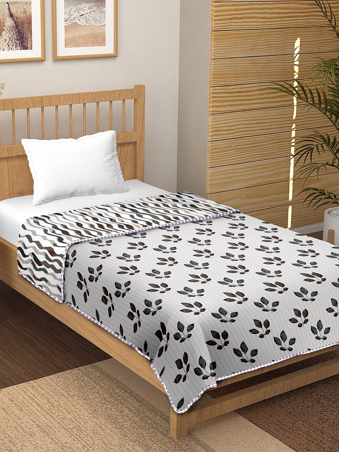 

BELLA CASA Grey Ethnic Motifs AC Room 150 GSM Soft & Reversible Cotton Single Bed Dohar