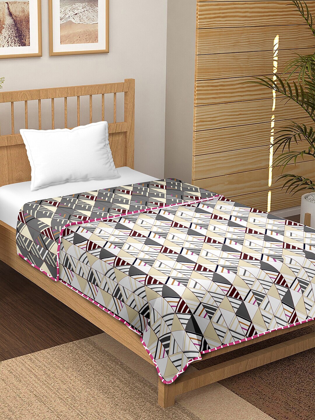 

BELLA CASA Grey & White AC Room 150 GSM Soft & Reversible Cotton Single Bed Dohar
