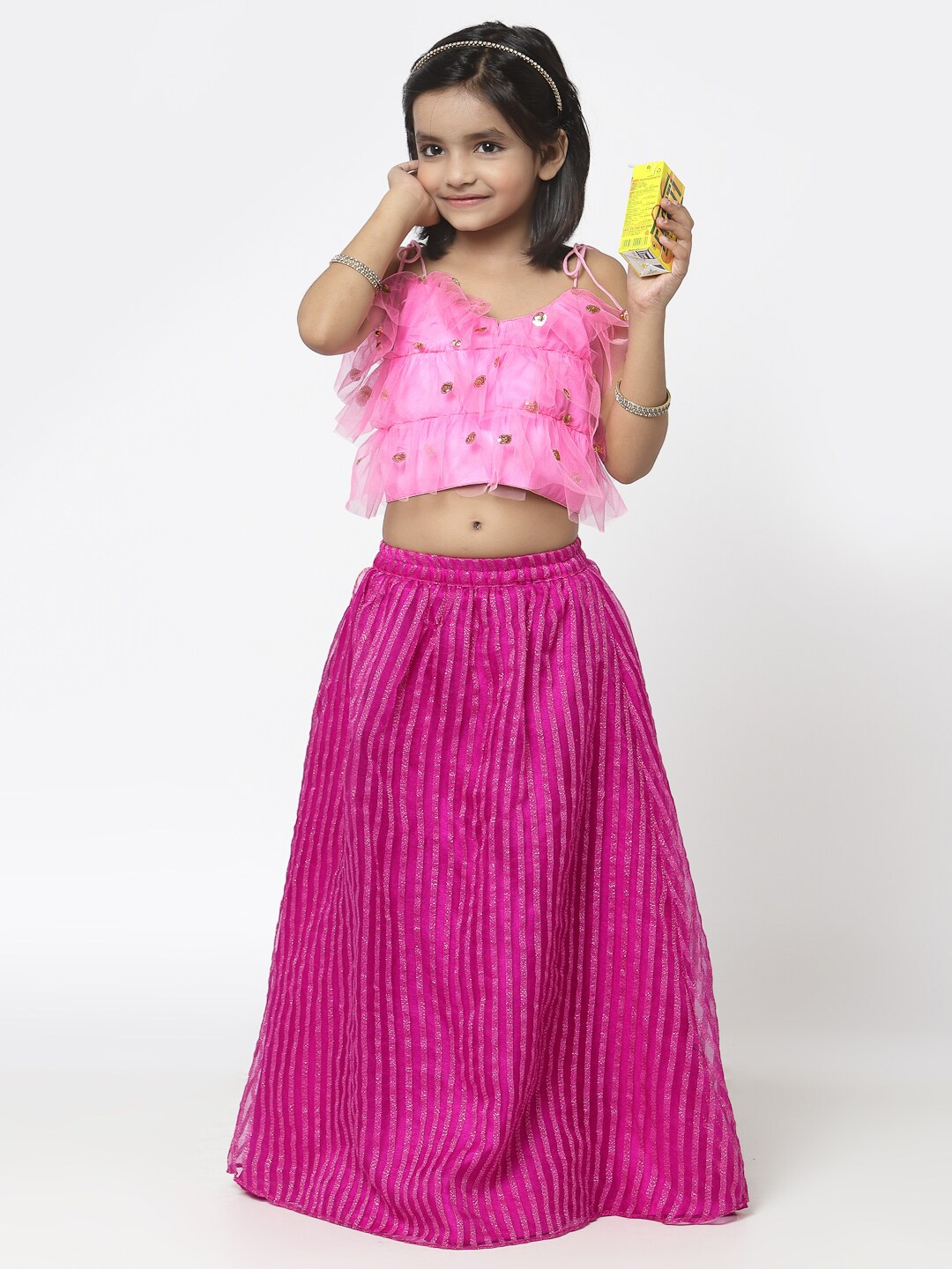 

studio rasa Girls Embroidered Sequinned Ready to Wear Lehenga, Pink