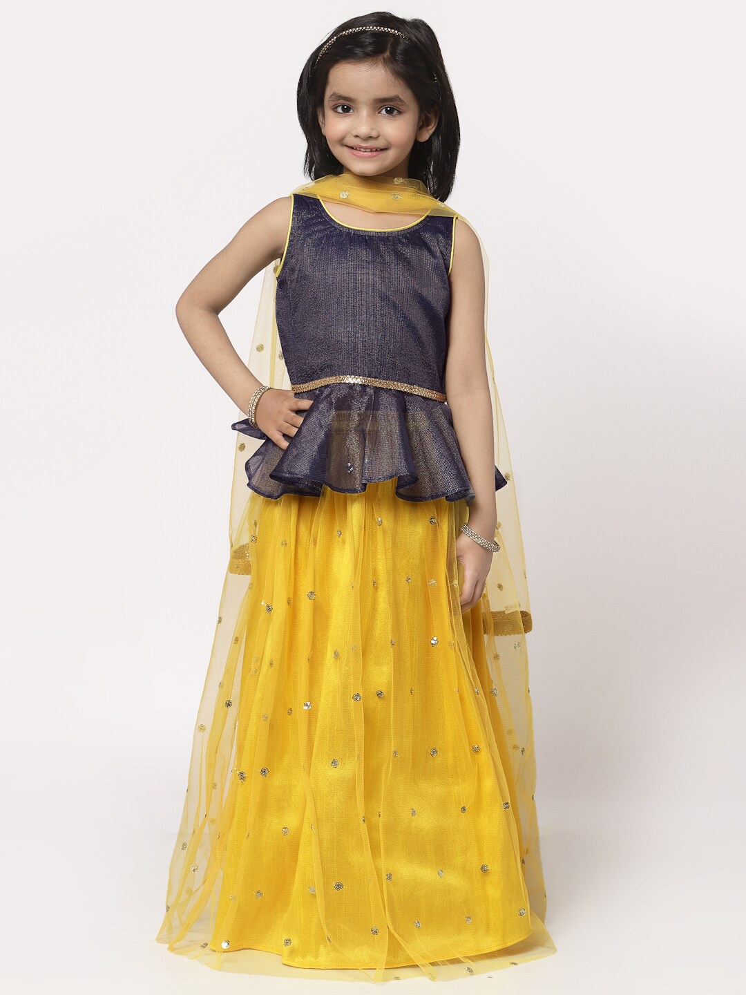 

studio rasa Girls Sequinned Ready to Wear Lehenga & Blouse, Yellow