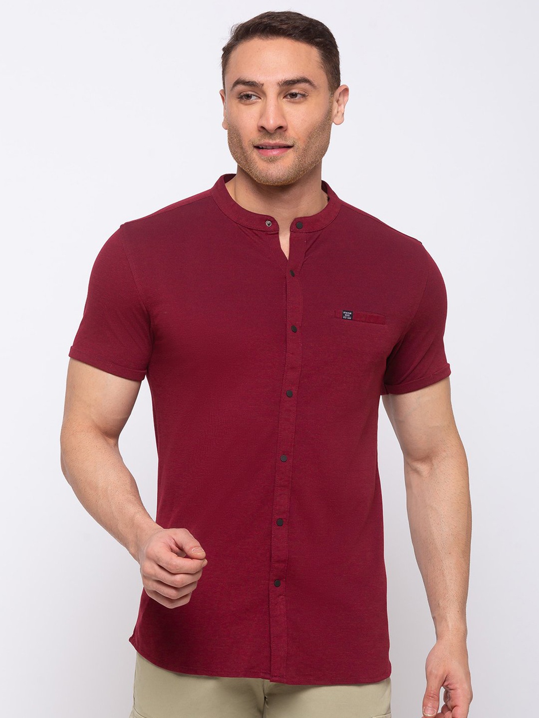 

Status Quo Men Standard Slim Fit Casual Cotton Shirt, Maroon