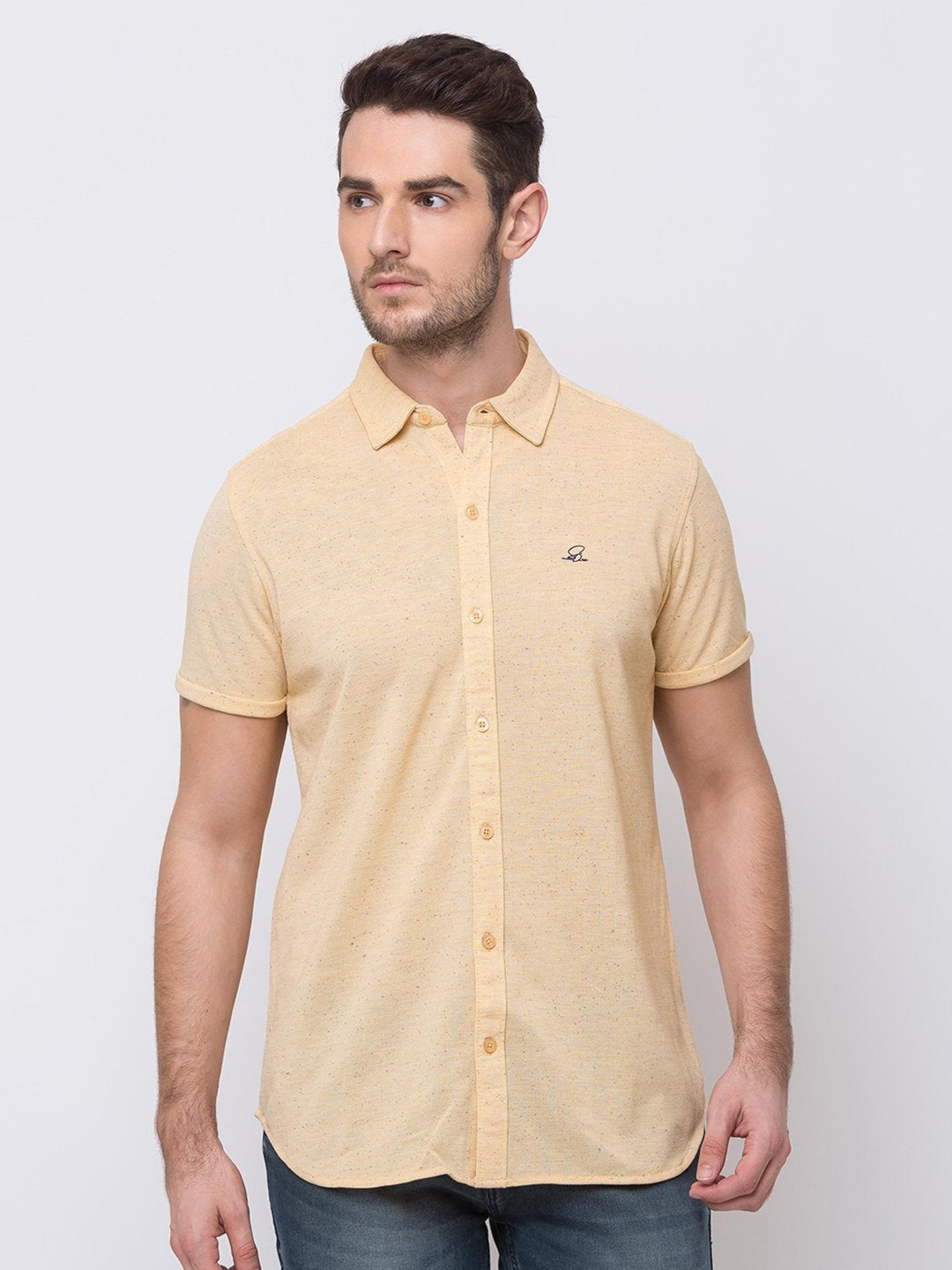 

Status Quo Men Standard Slim Fit Casual Cotton Shirt, Peach