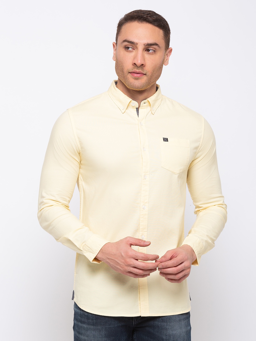 

Status Quo Men Yellow Standard Slim Fit Cotton Casual Shirt