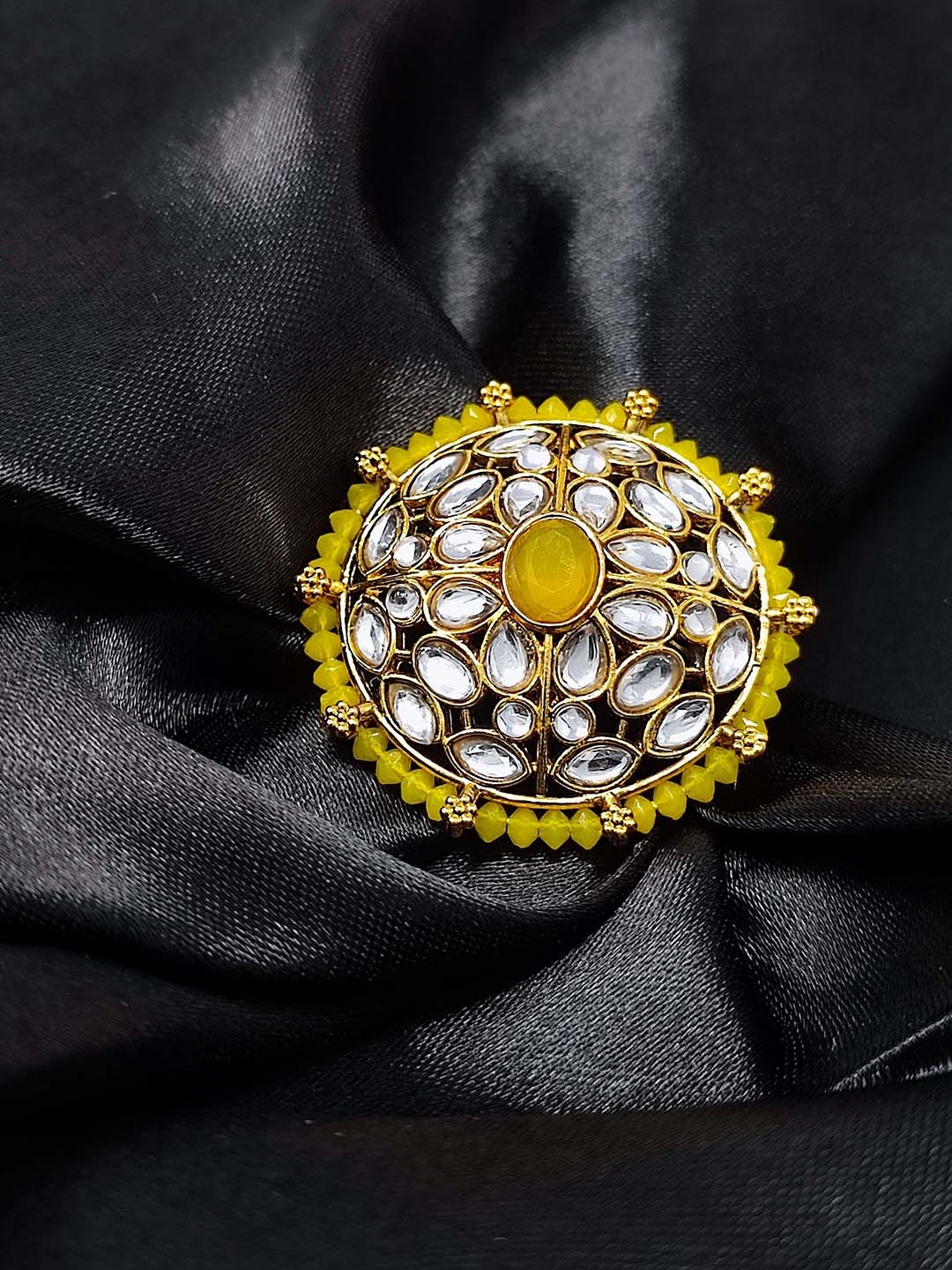 

CRAYTON Women Stone Studed & Kundan Finger Ring, Yellow