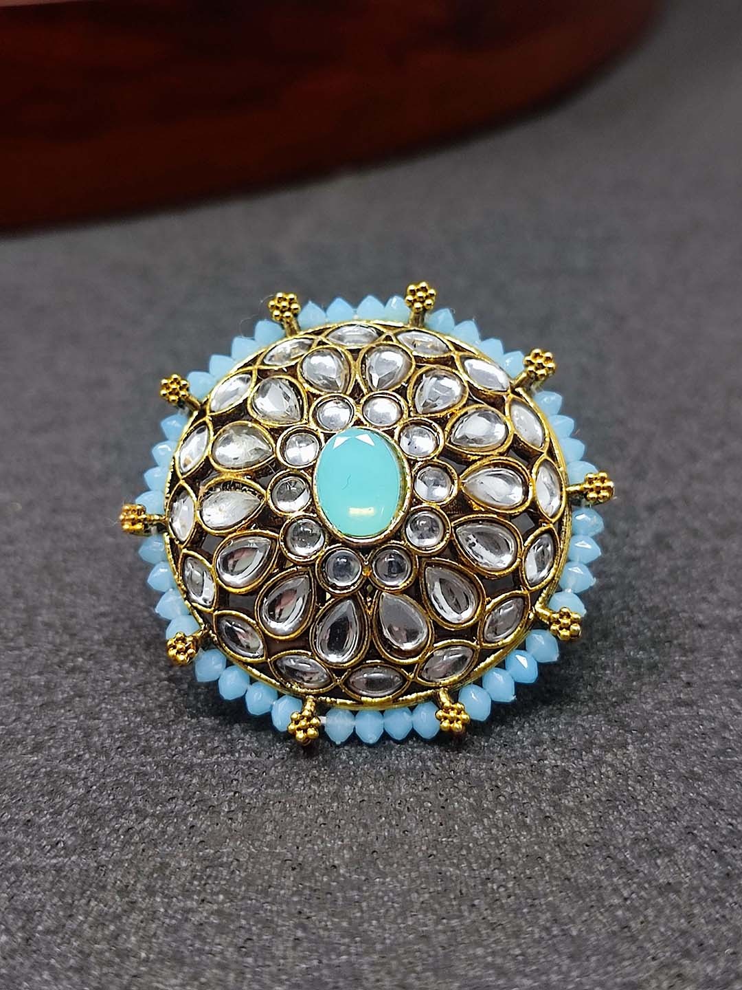 

CRAYTON Women Stone Studded & Mirror Work Finger Ring, Blue