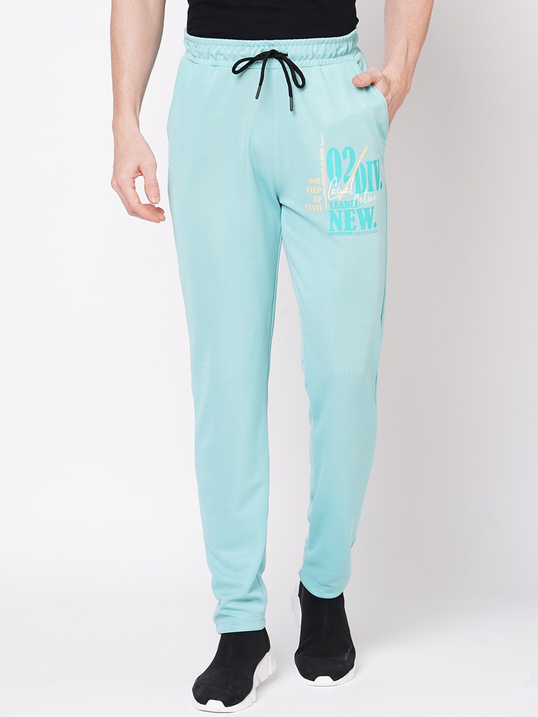 

FiTZ Men Printed Slim-Fit Track Pant, Blue