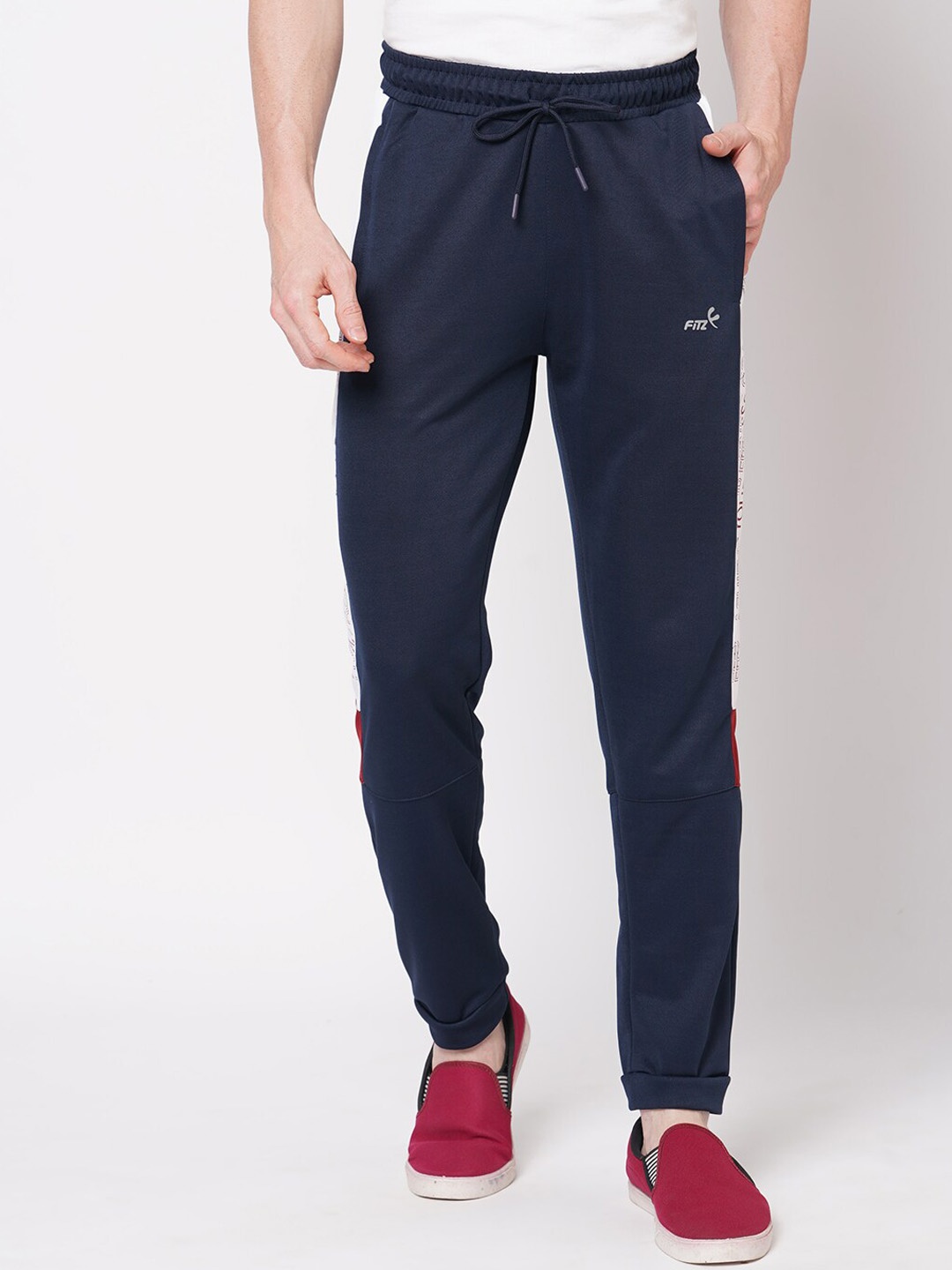 

FiTZ Men Graphic Printed Slim-Fit Track Pants, Navy blue