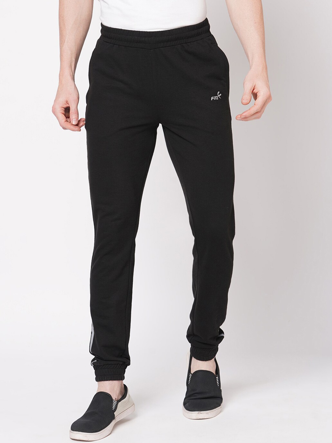 

FiTZ Men Black & White Brand Logo Printed Cotton Joggers