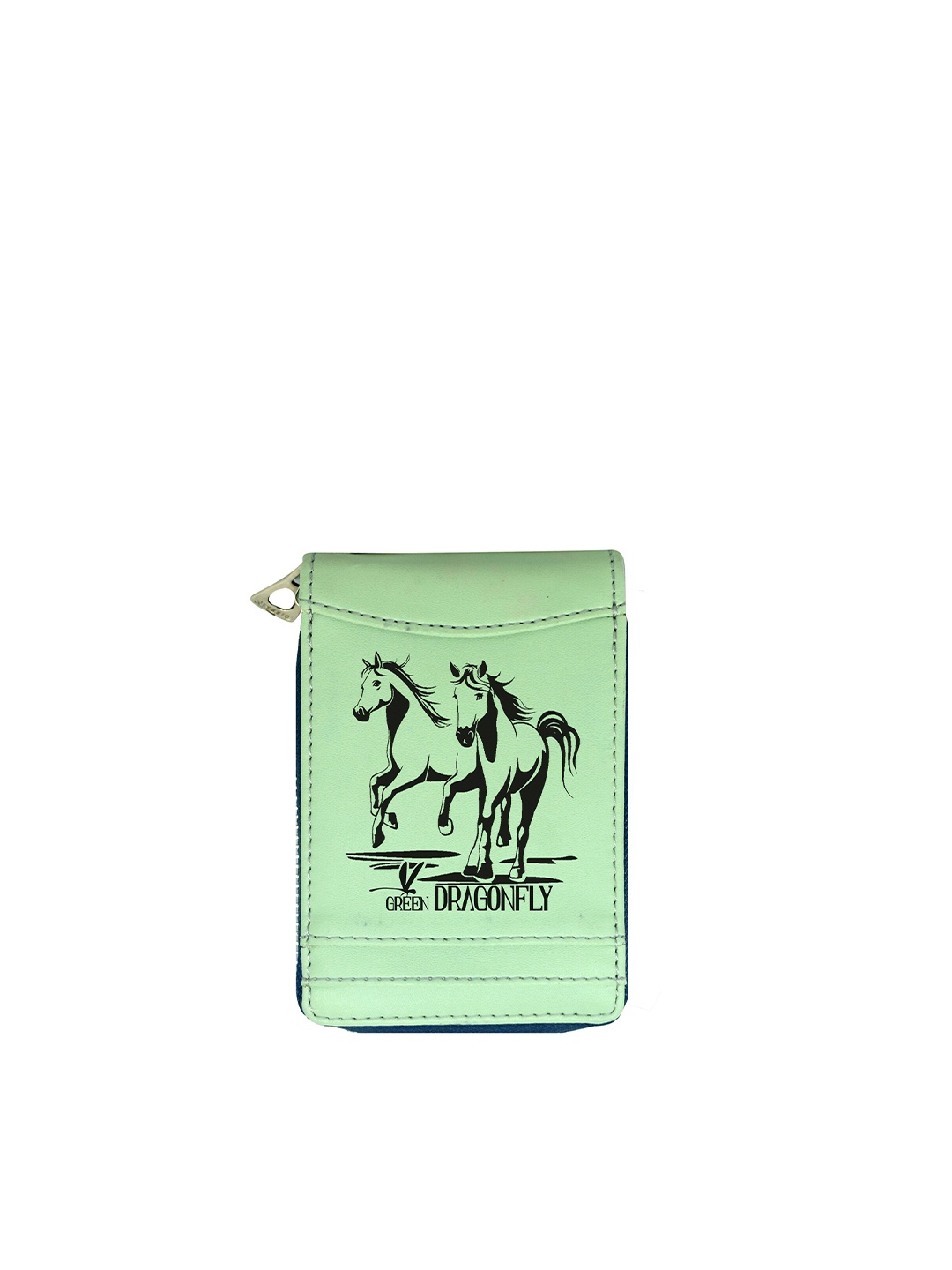 

GREEN DRAGONFLY Unisex Green & Black Printed Zip Detail PU Zip Around Wallet