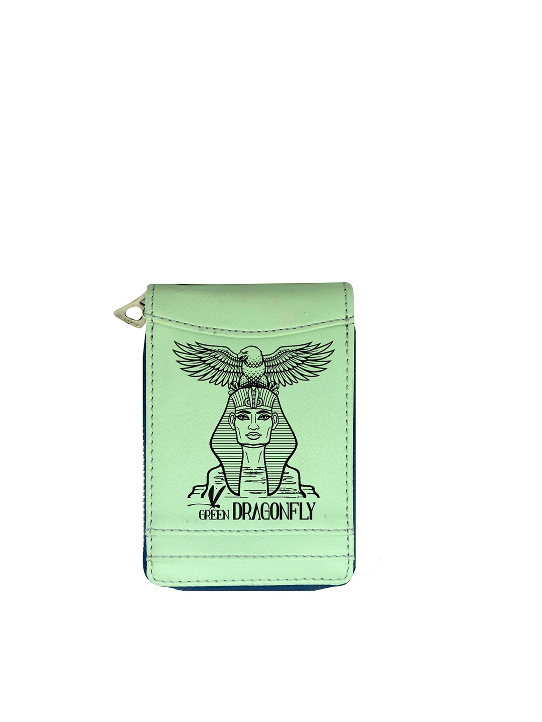 

GREEN DRAGONFLY Unisex Green & Black Printed Zip Detail PU Zip Around Wallet