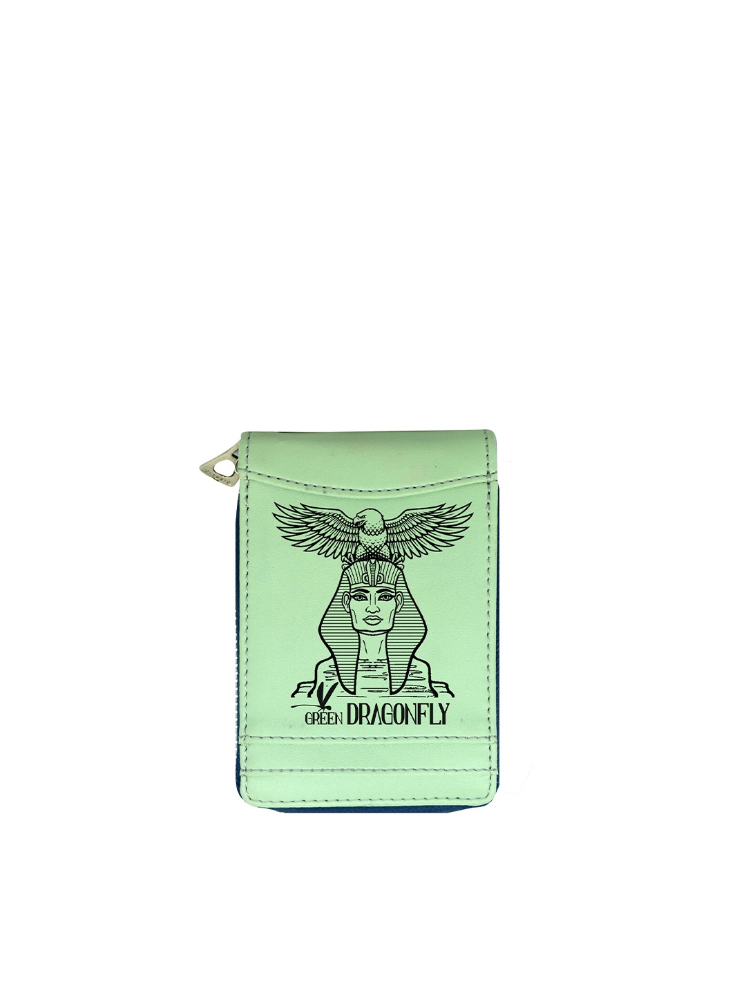 

GREEN DRAGONFLY Unisex Green & Black Printed Zip Detail PU Zip Around Wallet