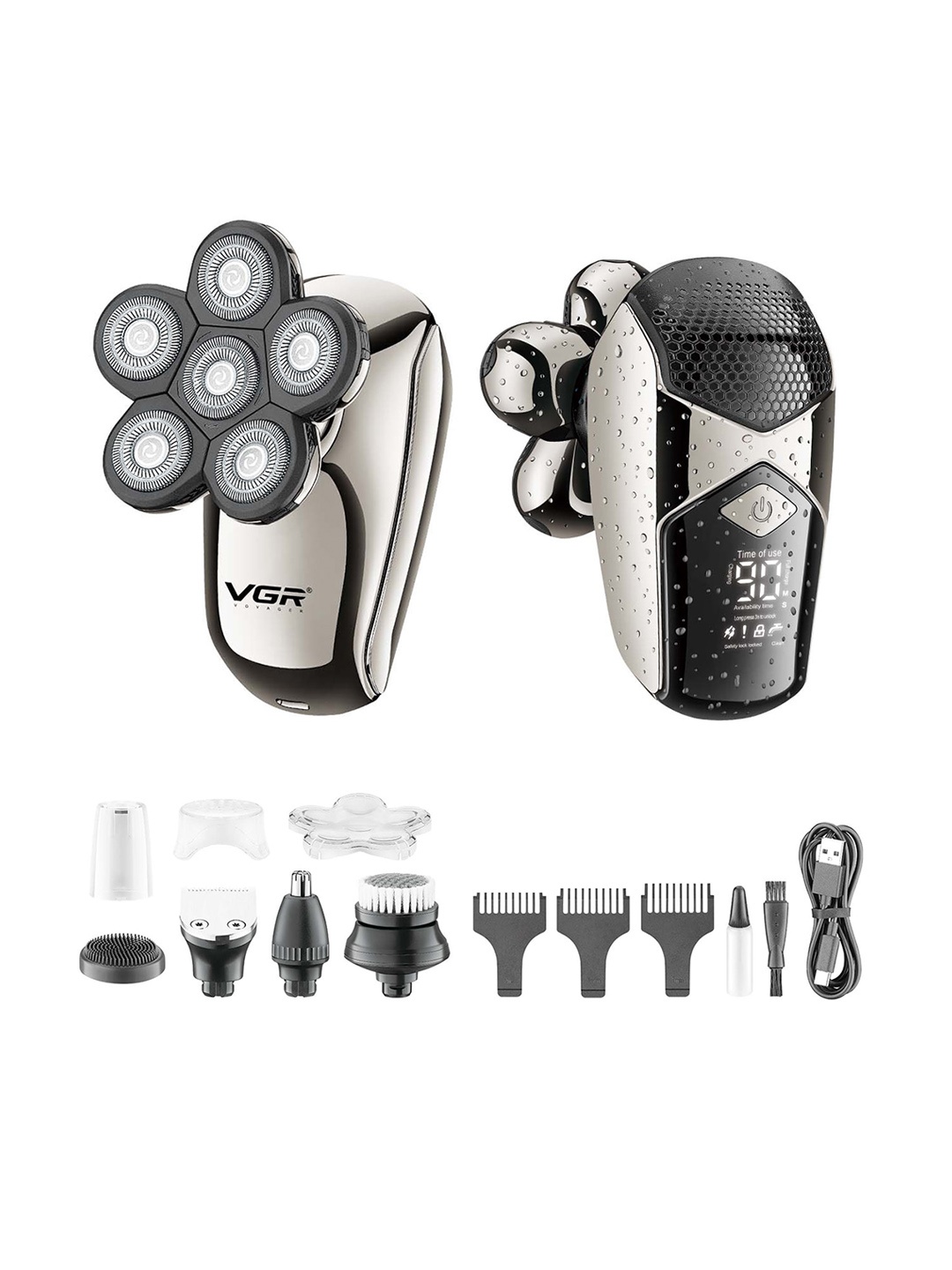 

VGR V-320 Cordless 5 in 1 LED Electric Head Shaver - Silver