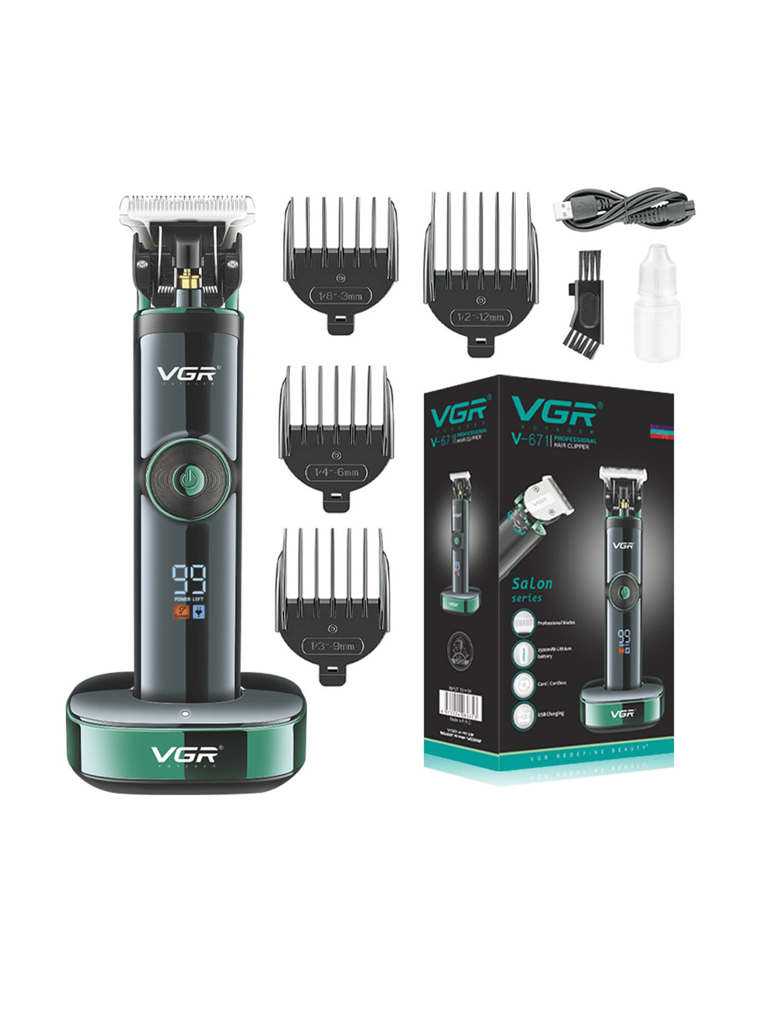 

VGR V-671 Salon Series Professional Hair Clipper With Dual Motor Beard Trimmer - Green