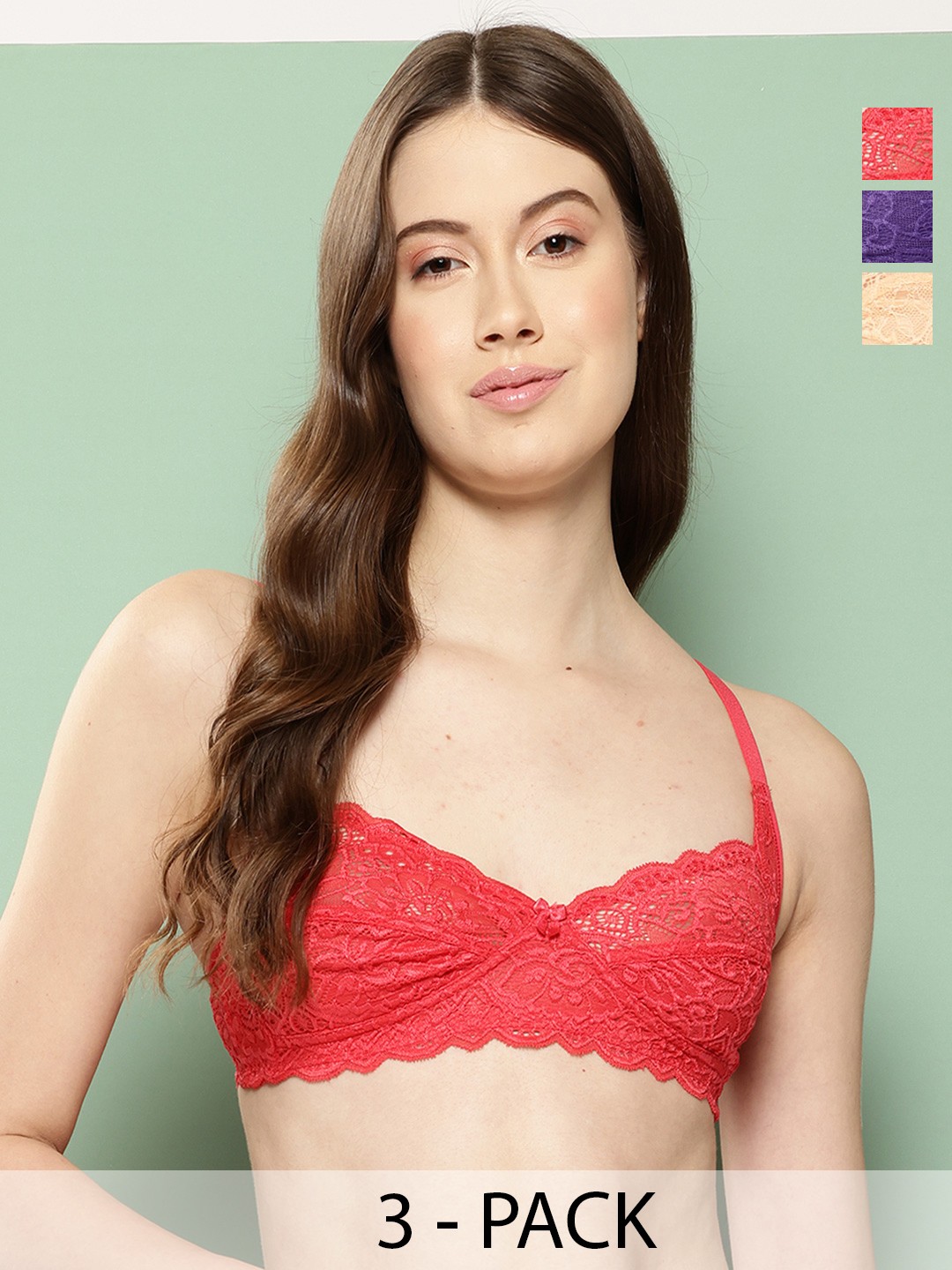 

Leading Lady Set Of 3 Non Wired Non Padded Bra, Red