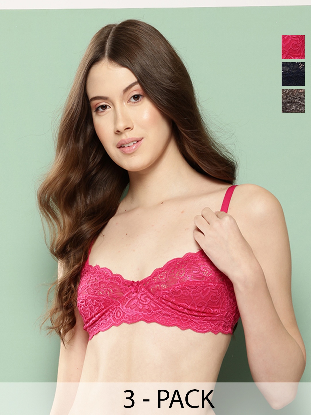 

Leading Lady Set Of 3 Non Wired Non Padded Bra, Navy blue
