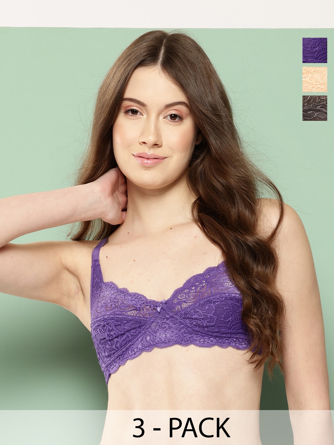 

Leading Lady Set Of 3 Non Wired Non Padded Bra, Peach