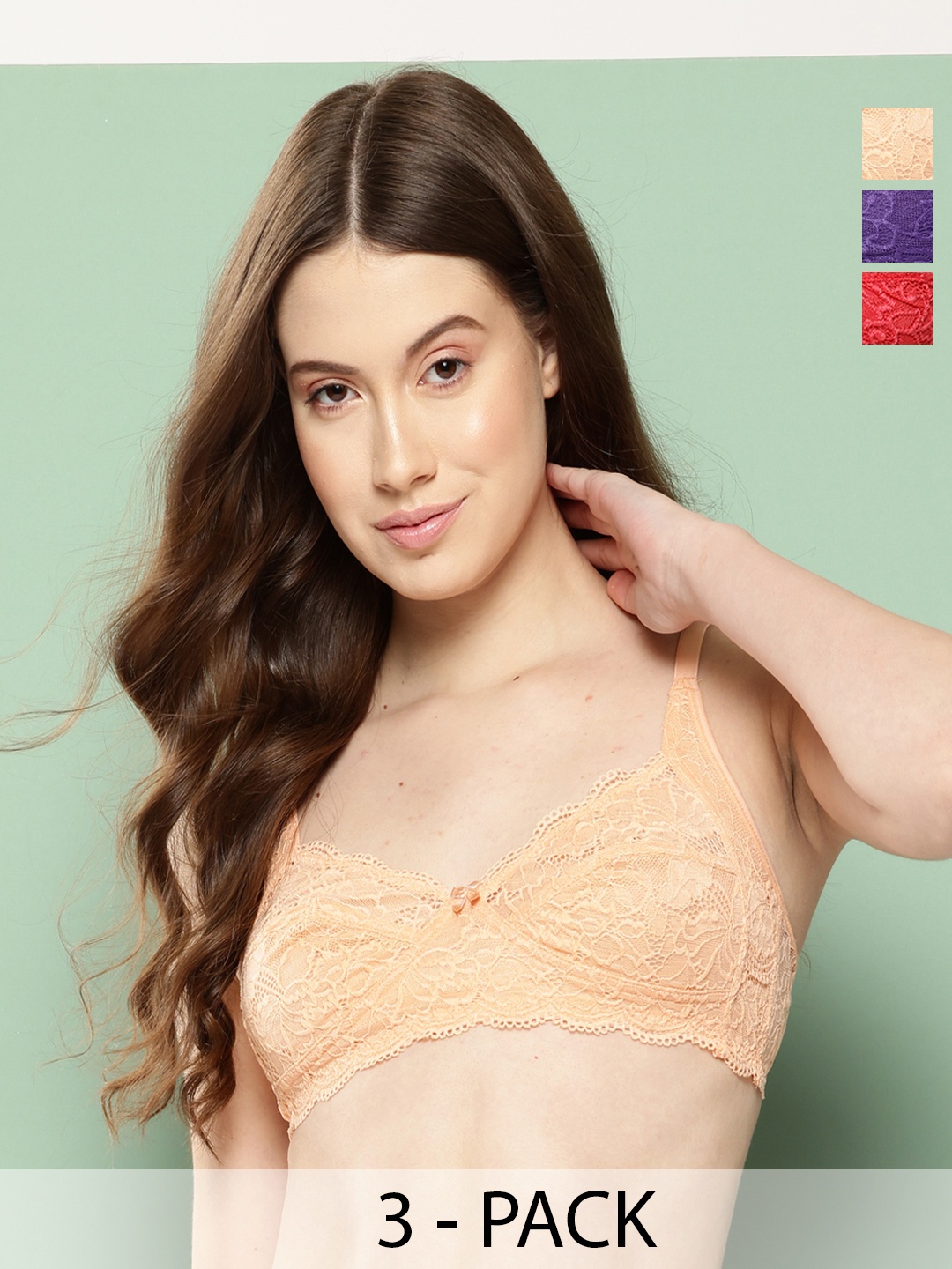 

Leading Lady Set Of 3 Non Wired Non Padded Bra, Purple
