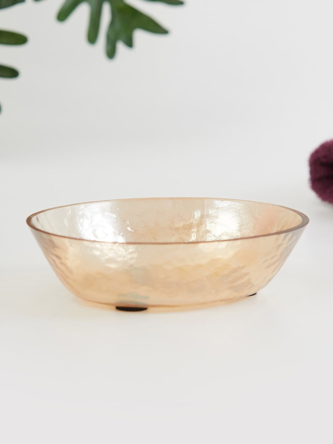 

Home Centre Peach Bathroom Textured Glass Soap Dish