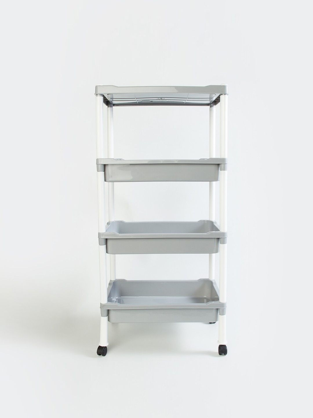 

Home Centre White & Grey Solid 4-Tier Organizer Rack with Wheels