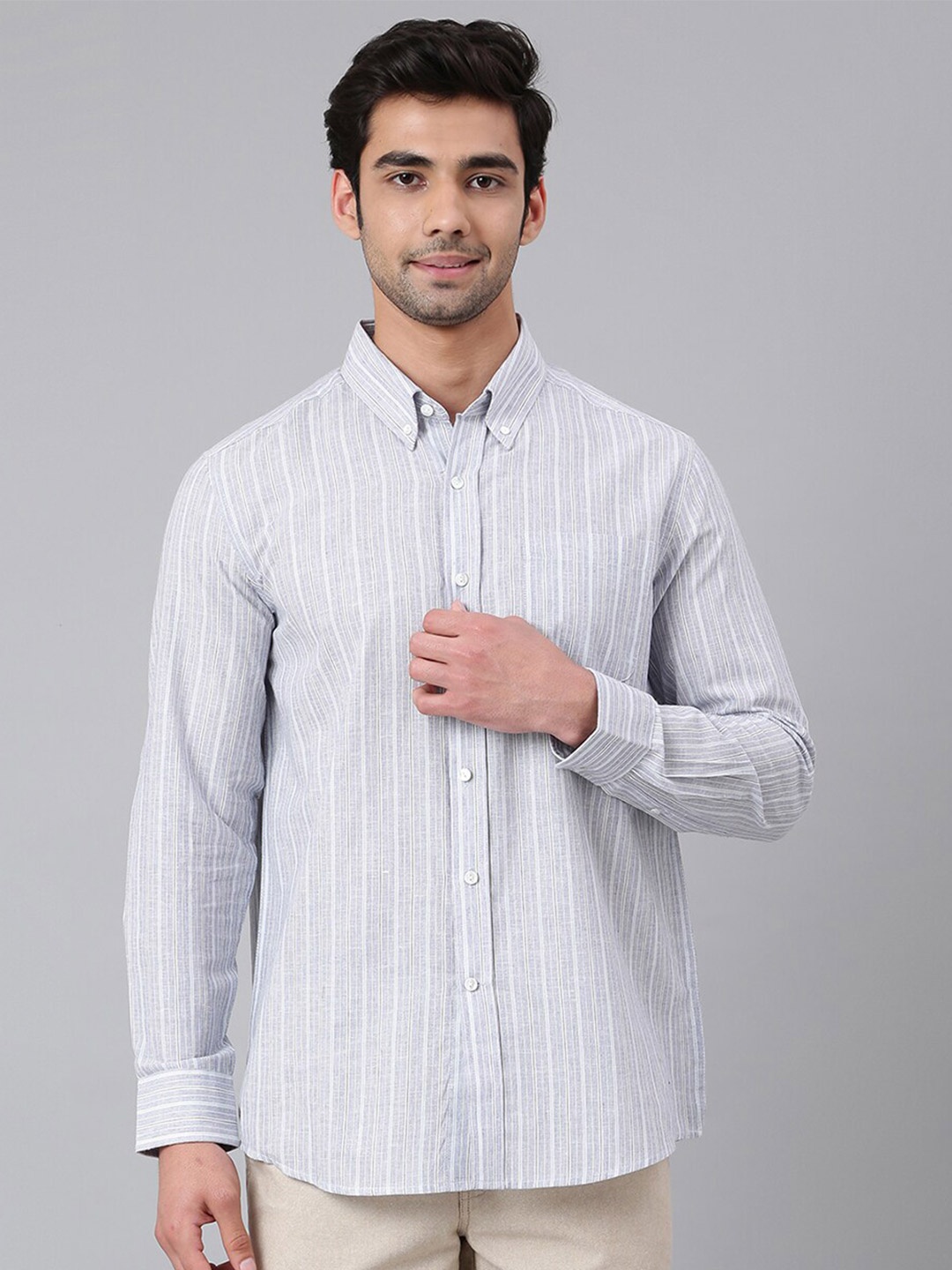 

Fabindia Men Comfort Striped Cotton Casual Shirt, Grey