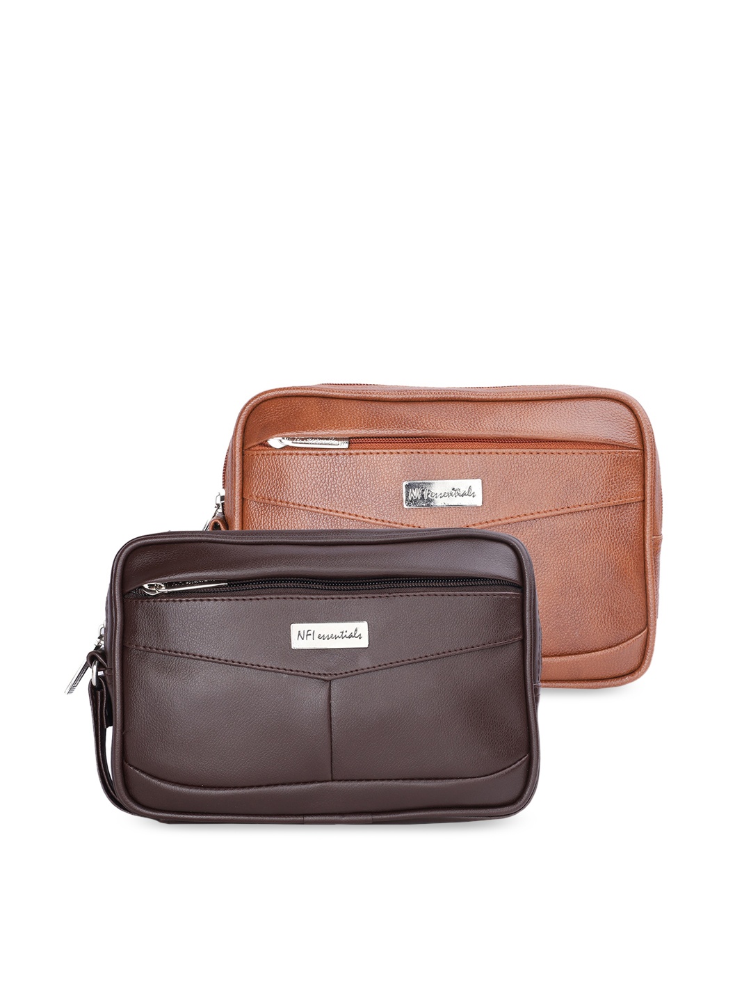 

NFI essentials Men Pack of 2 Leather Travel Pouch, Brown