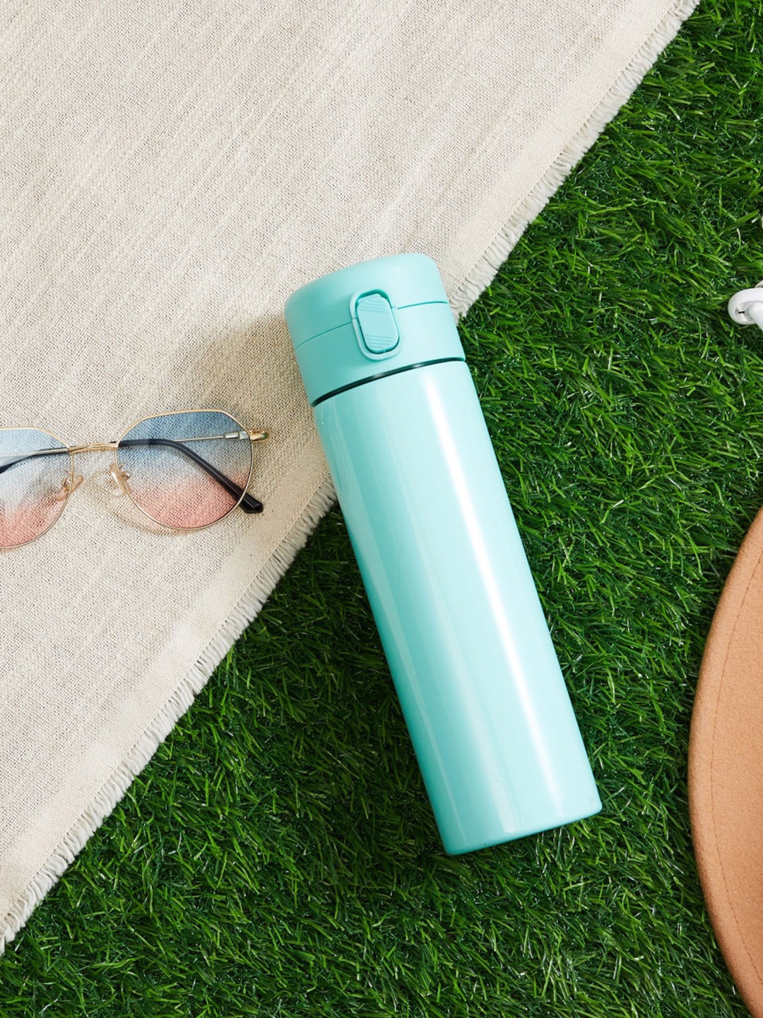 

Home Centre Blue One Touch Stainless Steel Double Wall Vacuum Insulated Flask 350 Ml, Teal