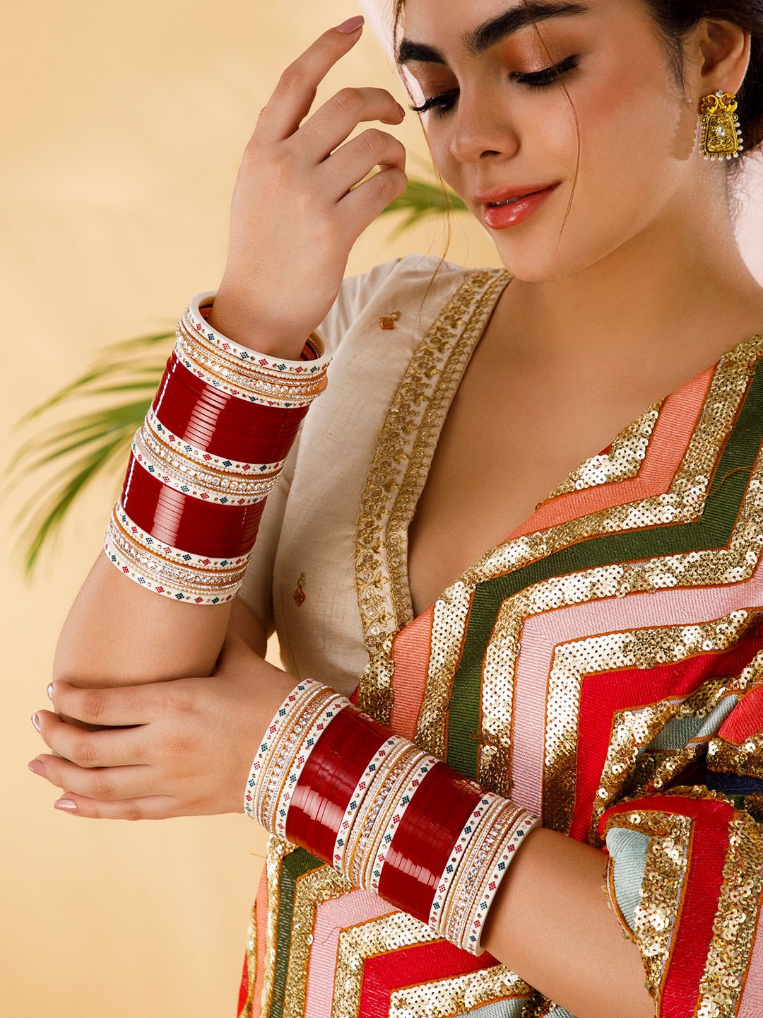 

Rubans Set of 30 Silver-Plated American Diamond Studded Bridal Chuda Bangle Set, Maroon