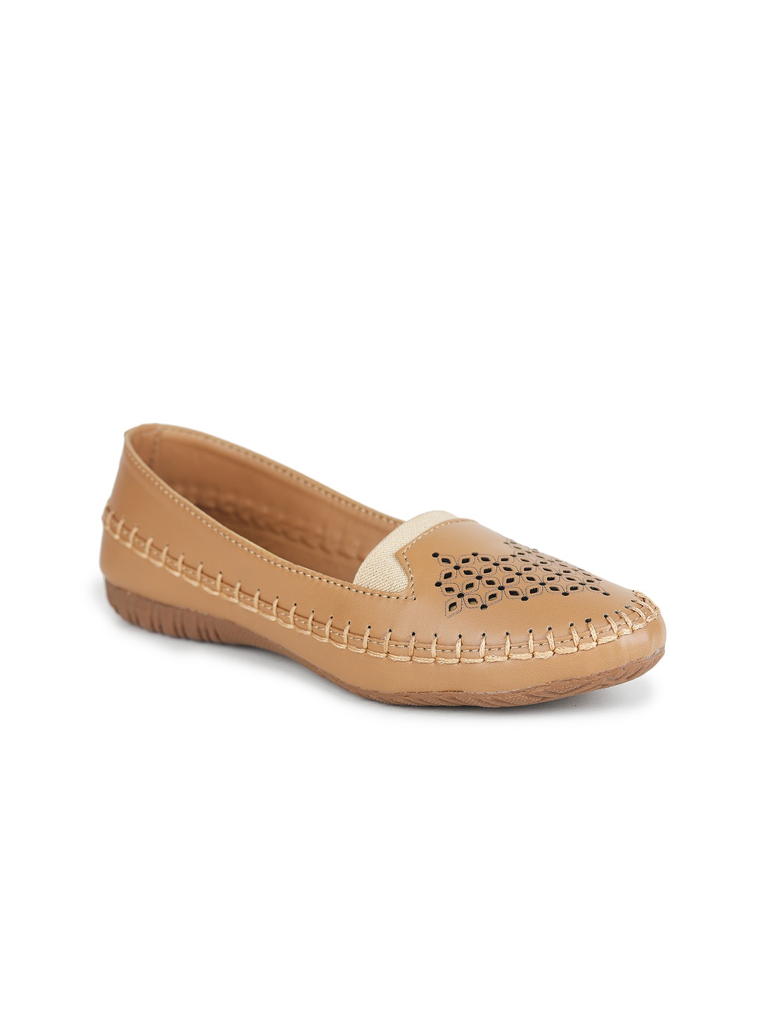 

Moonwalk Women Laser Cuts Embellished Ballerinas Flats, Beige