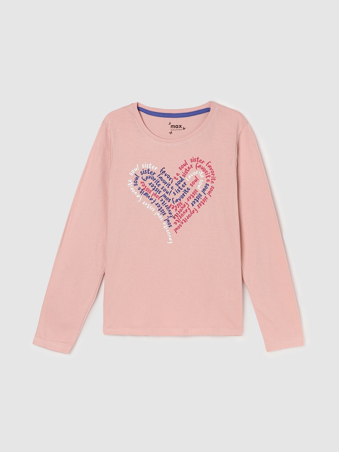 

max Girls Typography Printed Cotton T-shirt, Peach