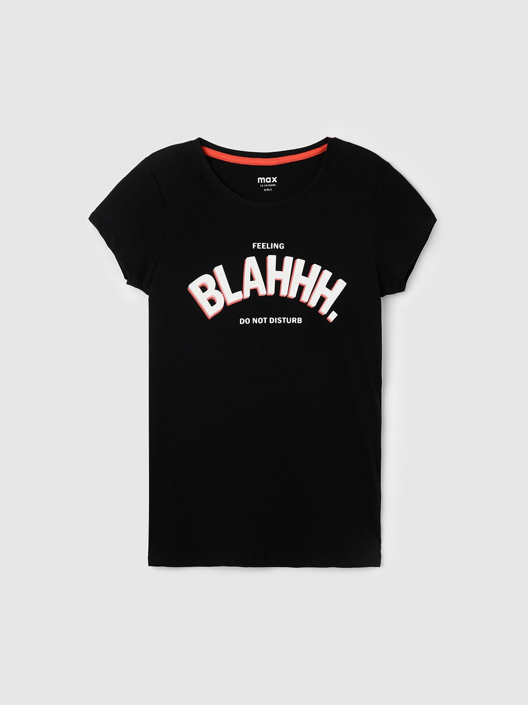 

max Girls Typography Printed Cotton T-shirt, Black