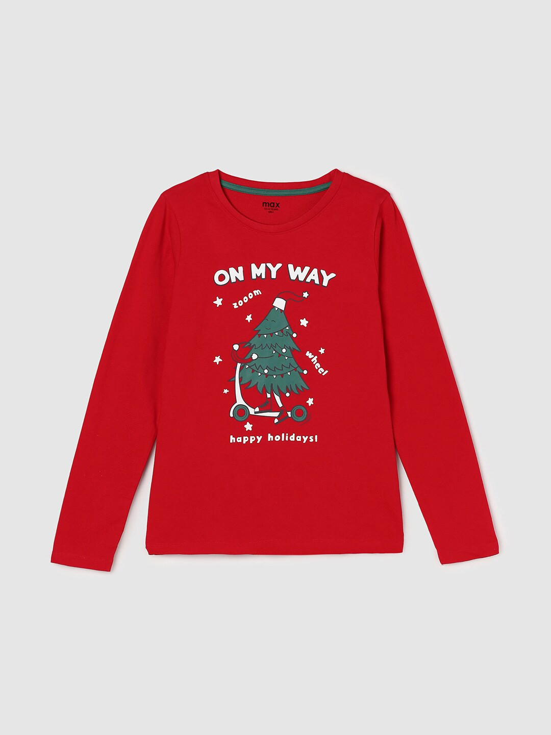 

max Girls Printed Cotton T-shirt, Red