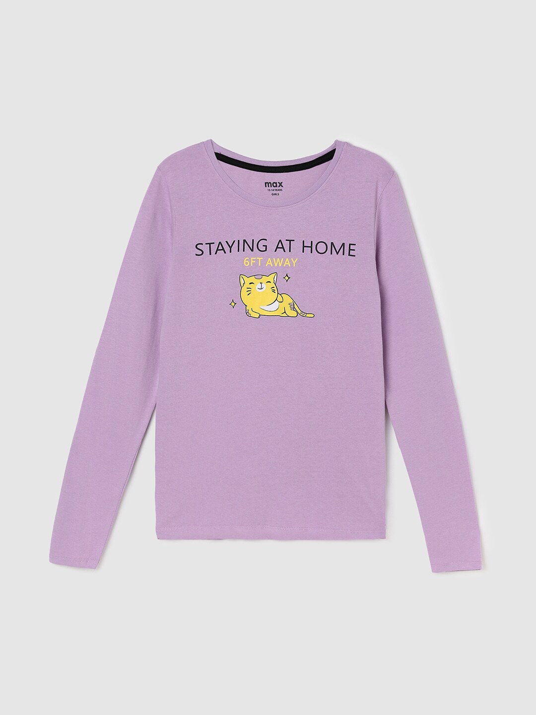 

max Girls Typography Printed Cotton T-shirt, Lavender