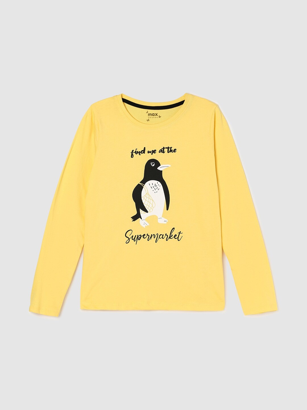 

max Girls Printed Cotton T-shirt, Yellow