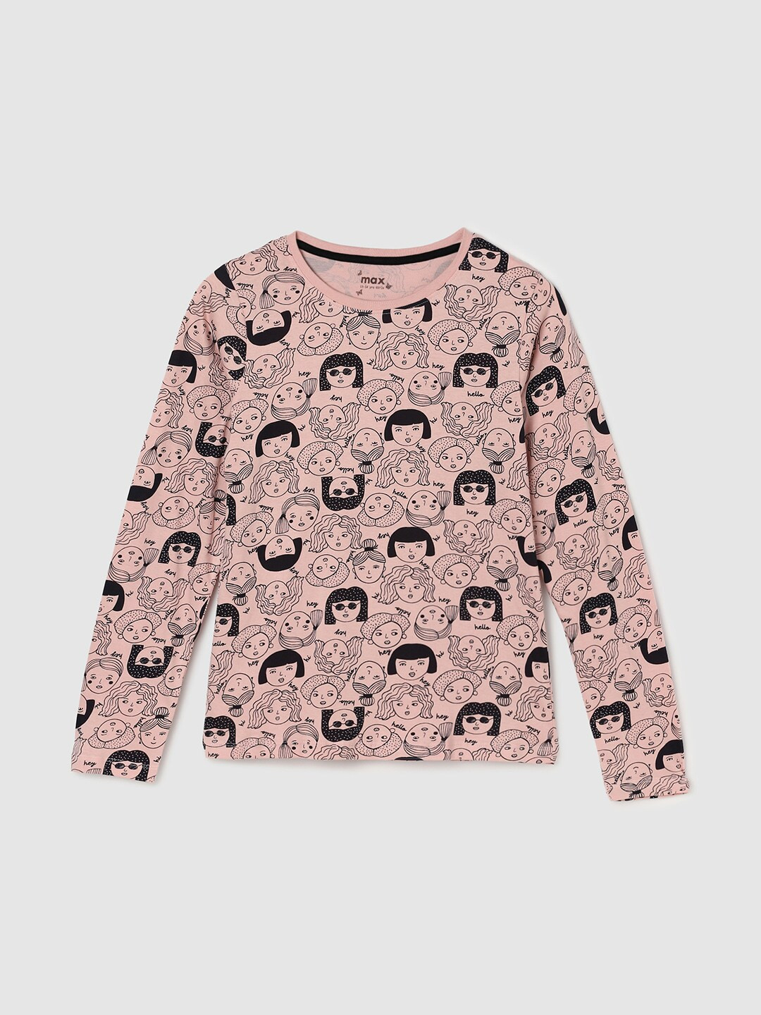 

max Girls Printed Pure Cotton T-shirt, Peach