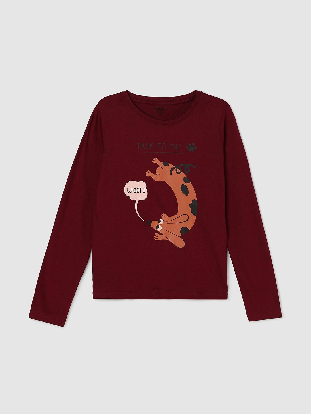 

max Girls Printed Pure Cotton T-shirt, Burgundy