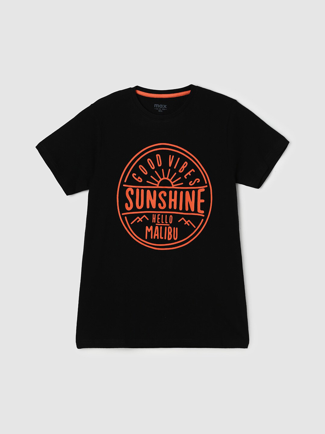 

max Boys Printed Pure Cotton T-shirt, Black